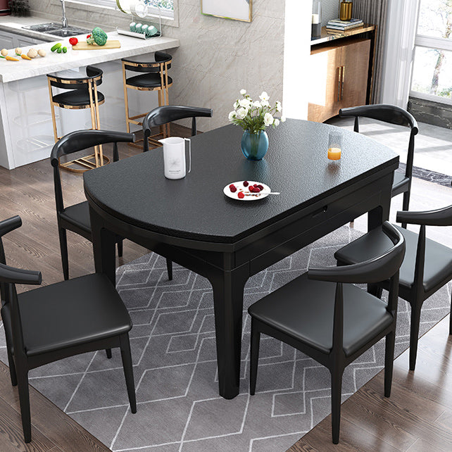 4 Legs Dining Table Modern Style Round Stone Dinette Table with Drop-Leaf