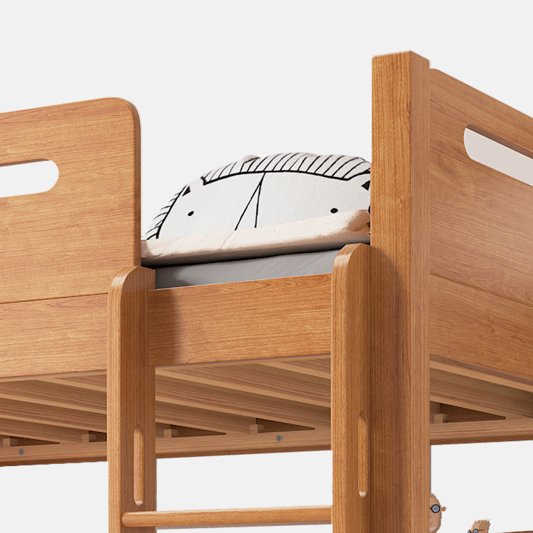 Brown Loft Bed Scandinavian Solid Wood High Loft Built-In Ladder Kids Bed