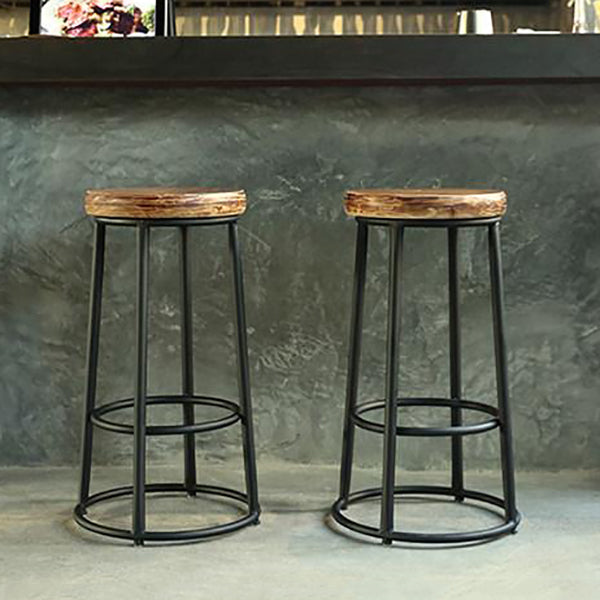 Backless Dining Stool Round Armless Bar Stool with Metal Base