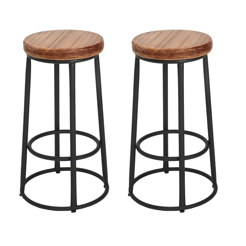 Backless Dining Stool Round Armless Bar Stool with Metal Base