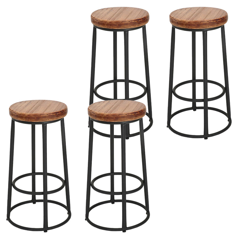 Backless Dining Stool Round Armless Bar Stool with Metal Base