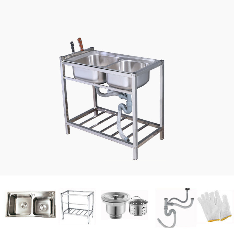 Modern Style Kitchen Sink Stainless Steel Drop-In Kitchen Double Sink with Drain Assembly