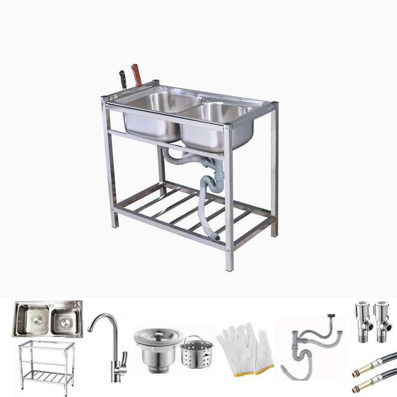 Modern Style Kitchen Sink Stainless Steel Drop-In Kitchen Double Sink with Drain Assembly