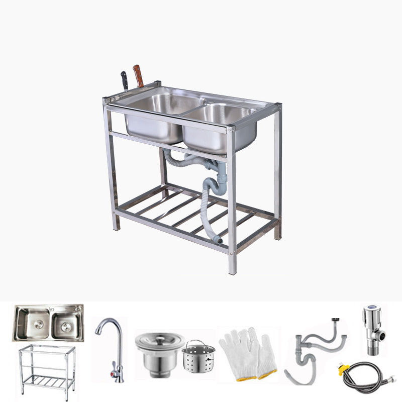 Modern Style Kitchen Sink Stainless Steel Drop-In Kitchen Double Sink with Drain Assembly