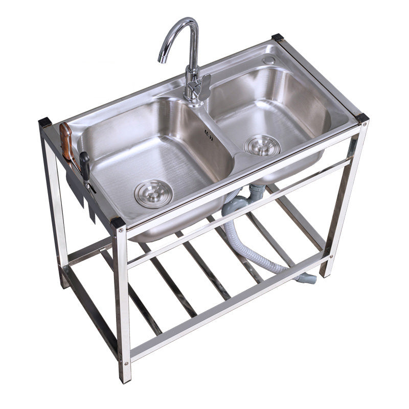 Modern Style Kitchen Sink Stainless Steel Drop-In Kitchen Double Sink with Drain Assembly