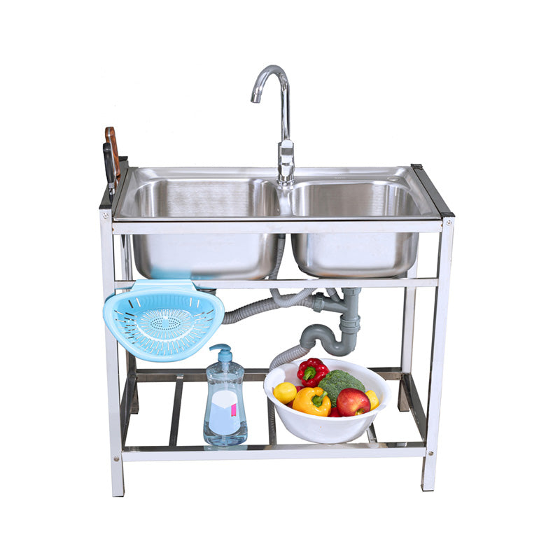 Modern Style Kitchen Sink Stainless Steel Drop-In Kitchen Double Sink with Drain Assembly
