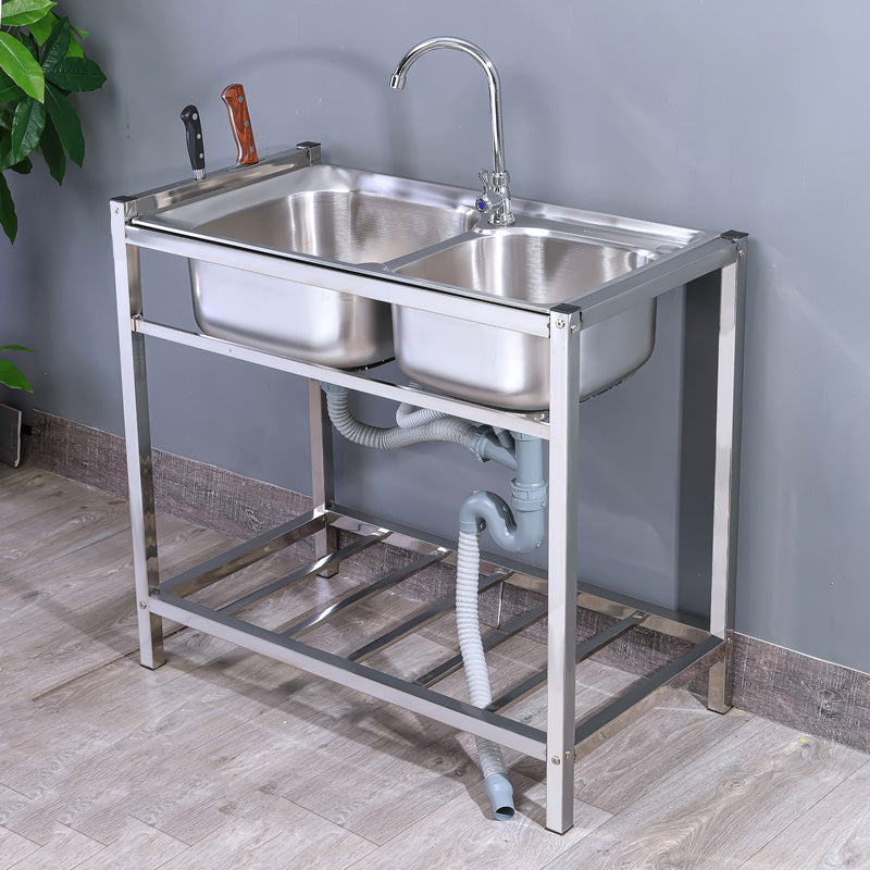 Modern Style Kitchen Sink Stainless Steel Drop-In Kitchen Double Sink with Drain Assembly