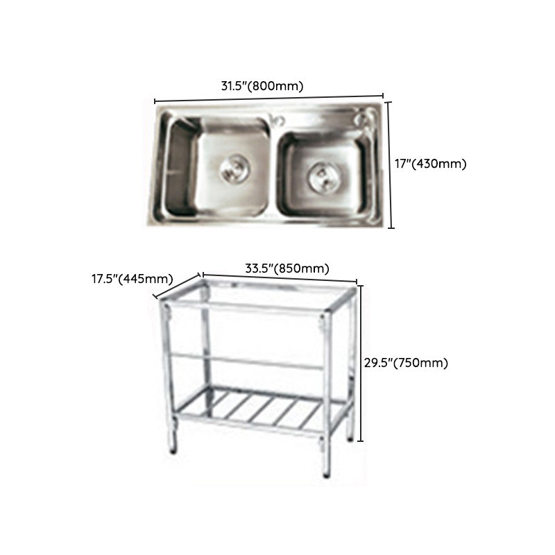 Modern Style Kitchen Sink Stainless Steel Drop-In Kitchen Double Sink with Drain Assembly