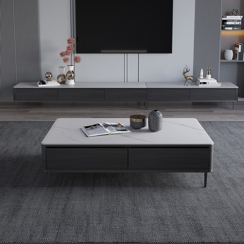 Rectangle Slate Cocktail Table 4 Legs Coffee Table with Drawer