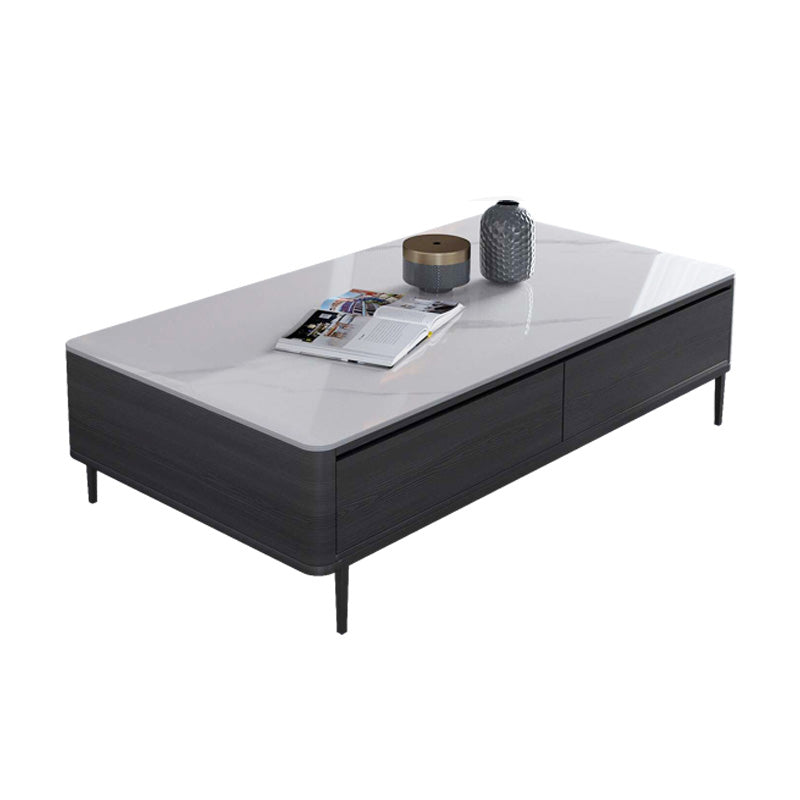Rectangle Slate Cocktail Table 4 Legs Coffee Table with Drawer