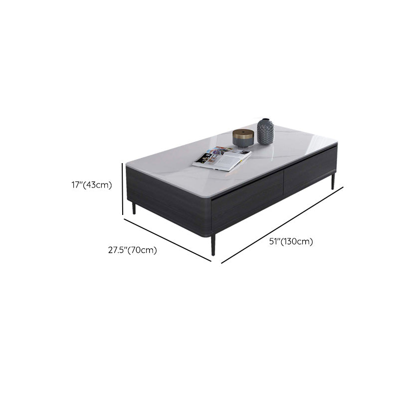 Rectangle Slate Cocktail Table 4 Legs Coffee Table with Drawer