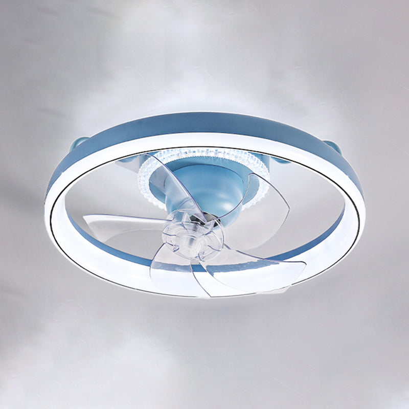 Round Shape Metal Ceiling Fans Kid Style 2 Lights Flush Ceiling Fan