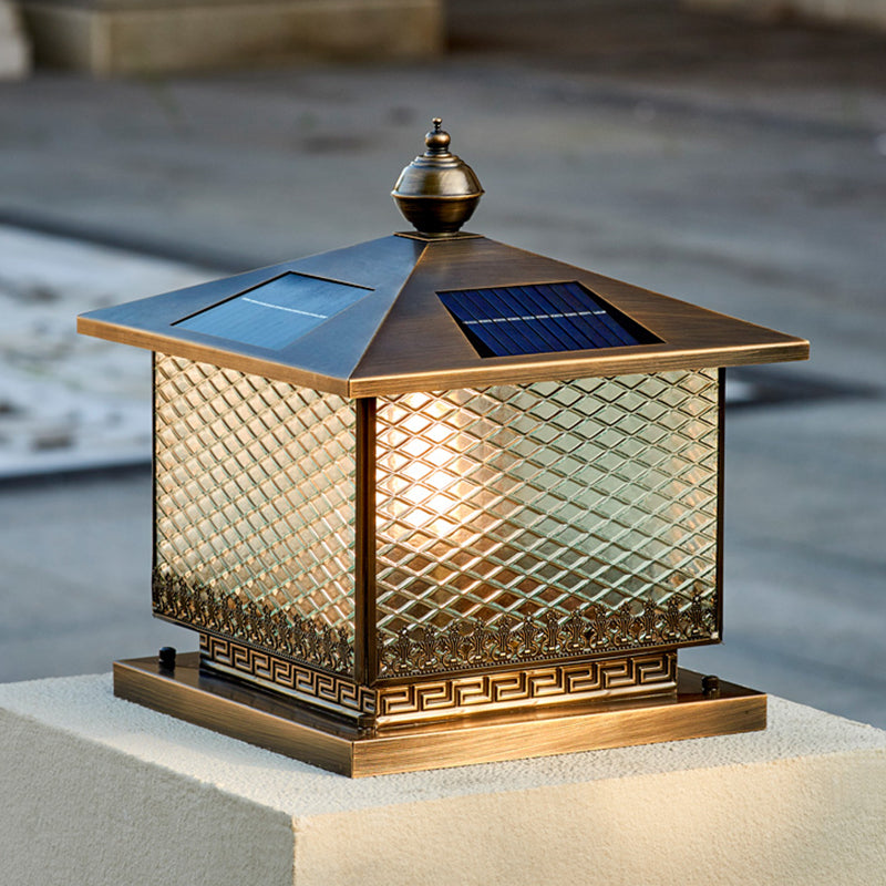 Modern LED Pillar Lamp Simple Solar Lighting Fixture with Glass Shade for Garden