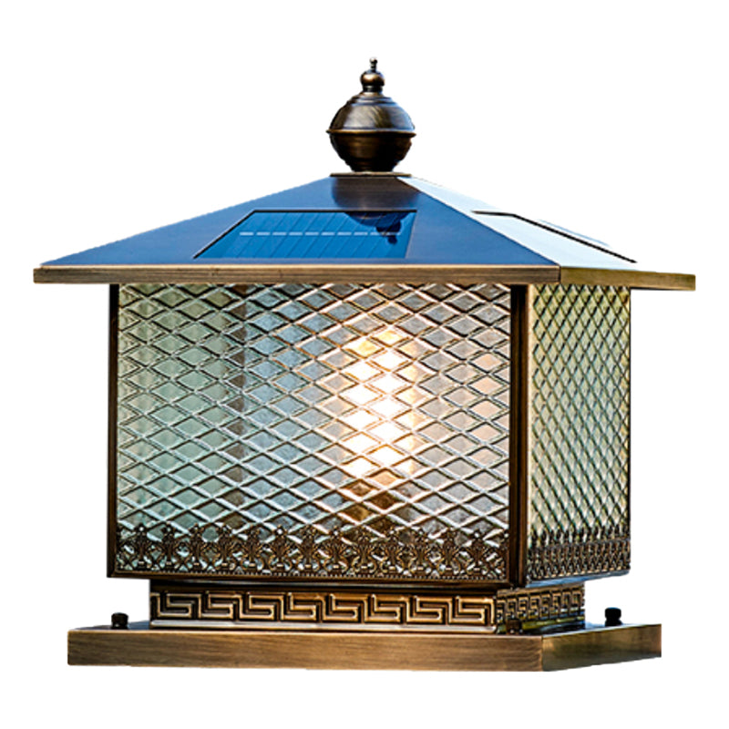Modern LED Pillar Lamp Simple Solar Lighting Fixture with Glass Shade for Garden