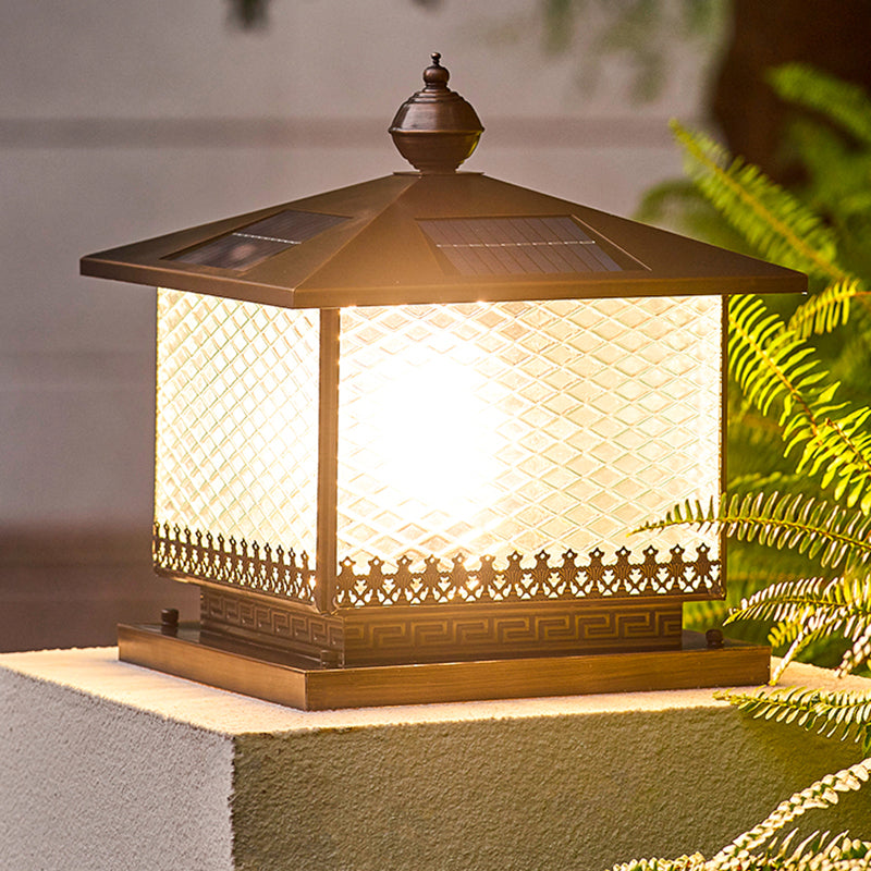 Modern LED Pillar Lamp Simple Solar Lighting Fixture with Glass Shade for Garden