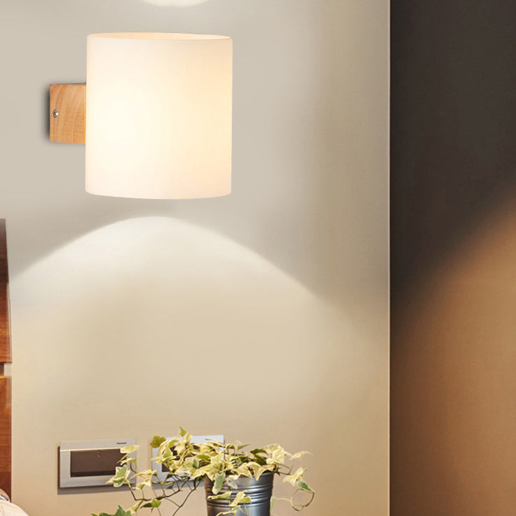 Wood Bath Vanity Lighting Modern White Shade Wall Light Sconces