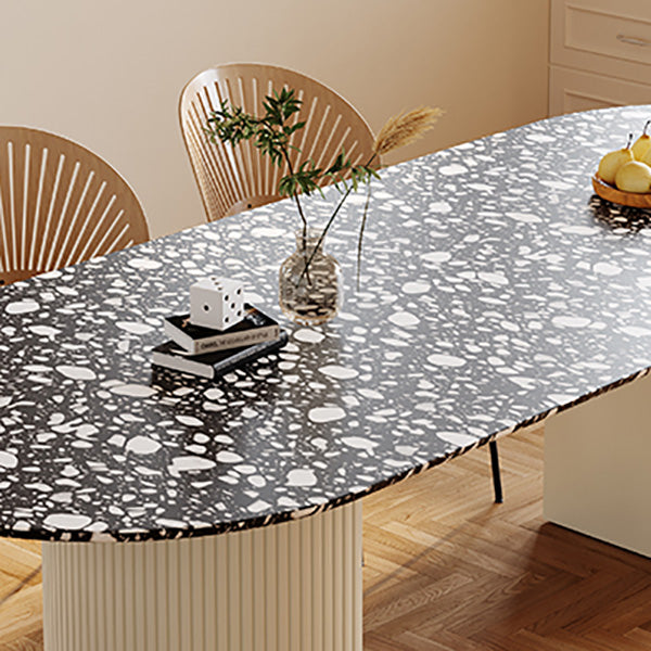 Stone Dining Site Table Contemporary Style Oval Table with Double Pedestal