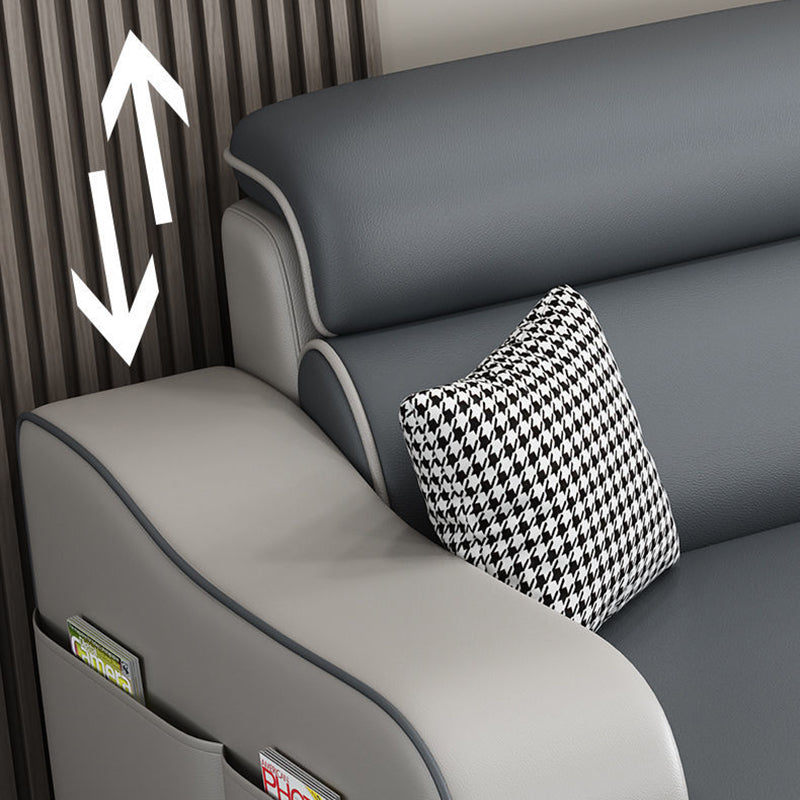 31.49" Tall Grey Sectional Sofa Faux Leather/Linen Flared Arm Modular Sofa