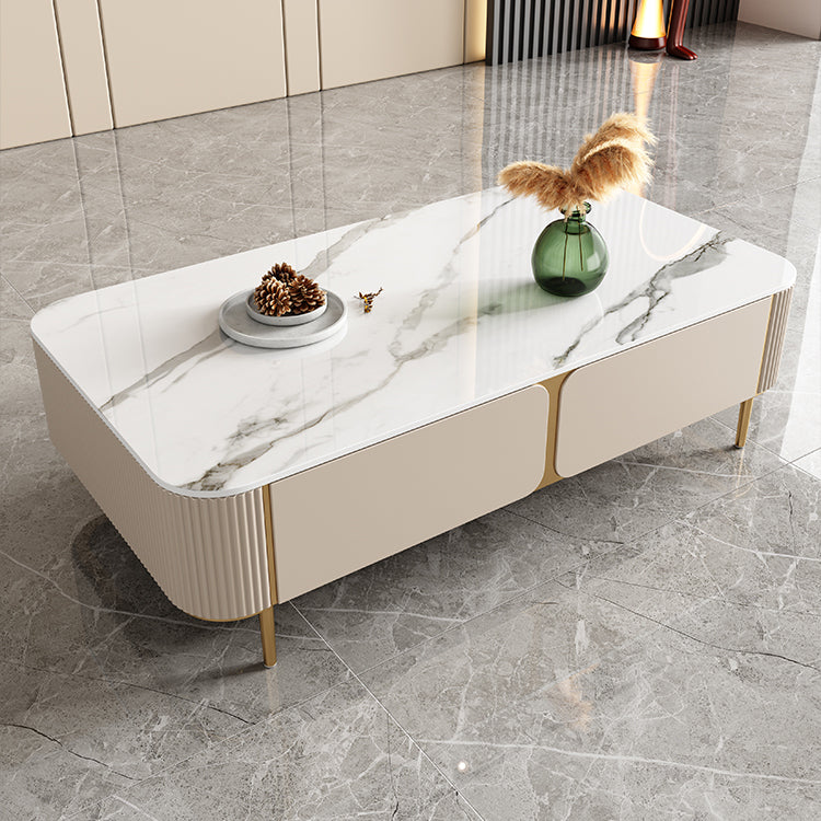 2 Drawers Rectangular Slate Top Coffee Table 4 Legs Cocktail Table