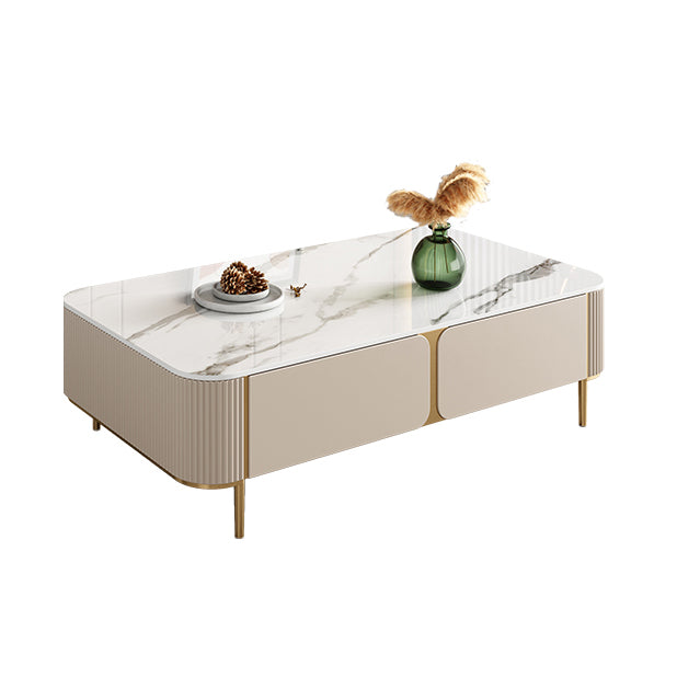 2 Drawers Rectangular Slate Top Coffee Table 4 Legs Cocktail Table