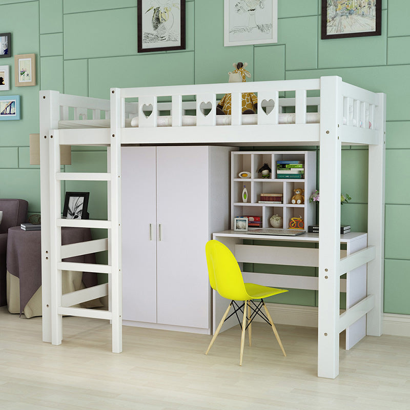 White Loft Bed Scandinavian Solid Wood High Loft Open-Frame Kids Bed