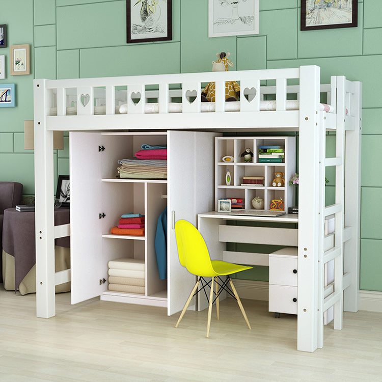 White Loft Bed Scandinavian Solid Wood High Loft Open-Frame Kids Bed