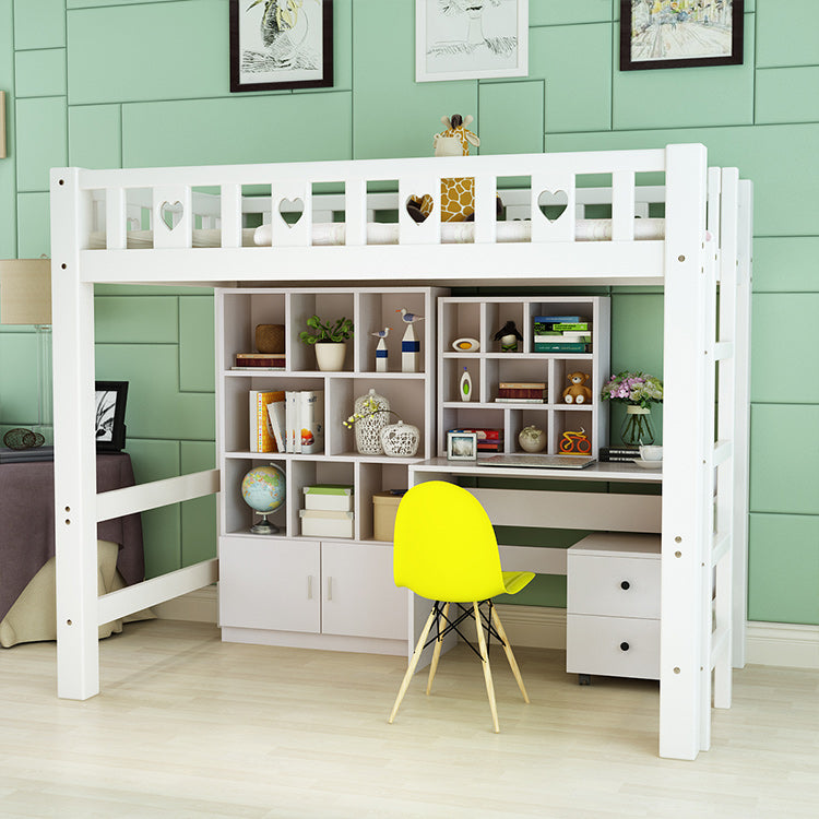 White Loft Bed Scandinavian Solid Wood High Loft Open-Frame Kids Bed