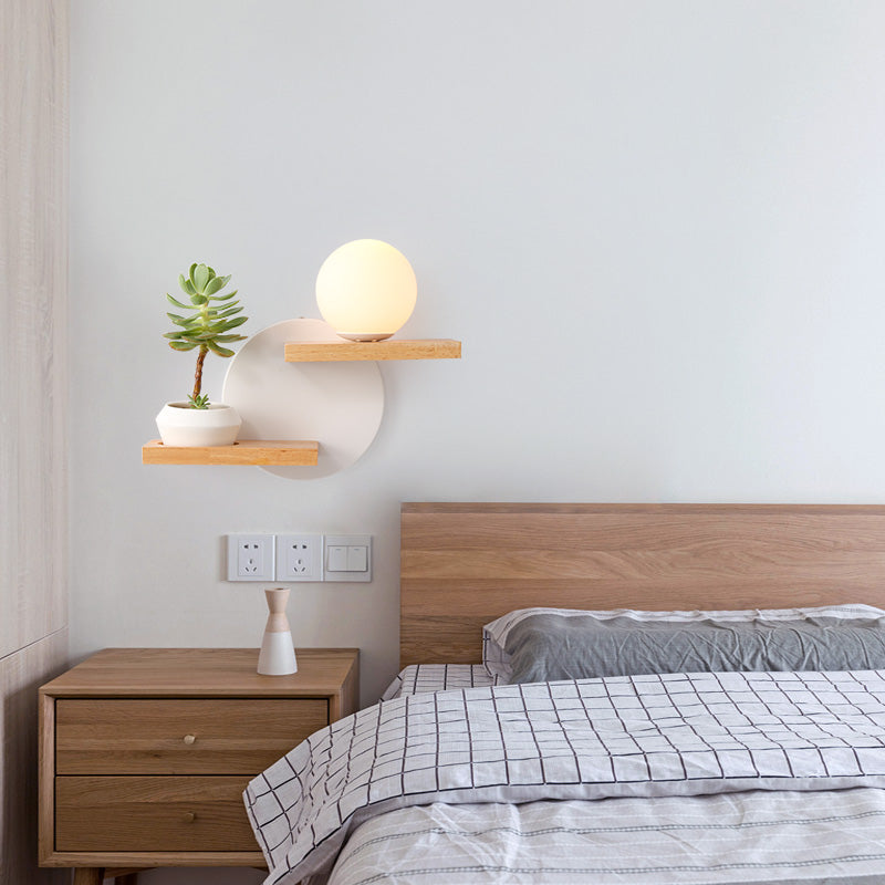 Beige piccola casa da parete 1 luce leggera adorabile luce di legno con scaffale per la camera da letto dei bambini