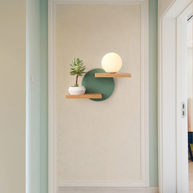 Beige piccola casa da parete 1 luce leggera adorabile luce di legno con scaffale per la camera da letto dei bambini