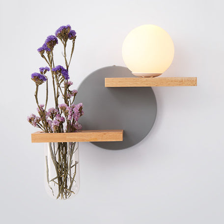 Beige piccola casa da parete 1 luce leggera adorabile luce di legno con scaffale per la camera da letto dei bambini