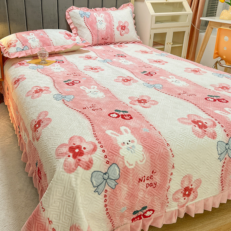 Breathable Bed Sheet Set Cartoon Paint Soft Fade Resistant Flannel Bed Sheet