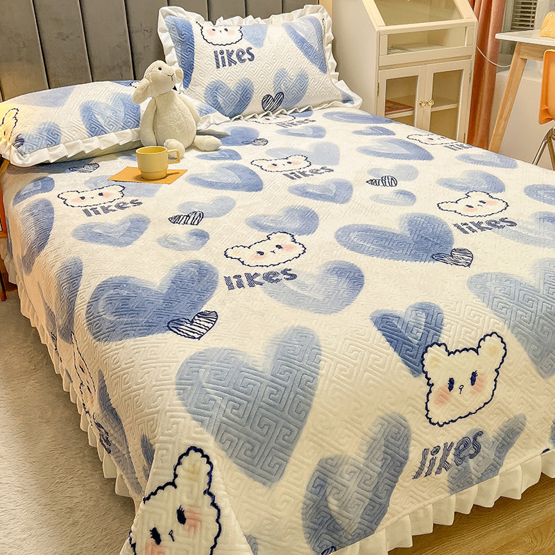 Breathable Bed Sheet Set Cartoon Paint Soft Fade Resistant Flannel Bed Sheet