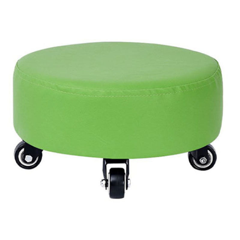 Modern Pouf Ottoman Faux Leather Upholstered Solid Color Round Ottoman with Wheels