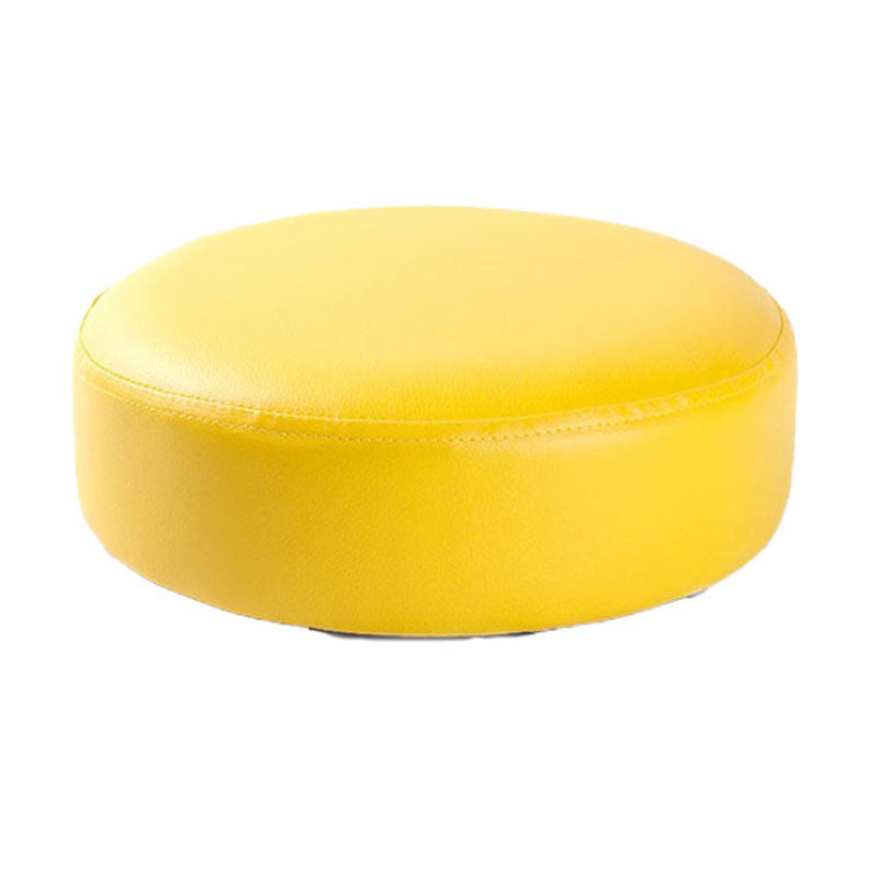 Modern Pouf Ottoman Faux Leather Upholstered Solid Color Round Ottoman with Wheels