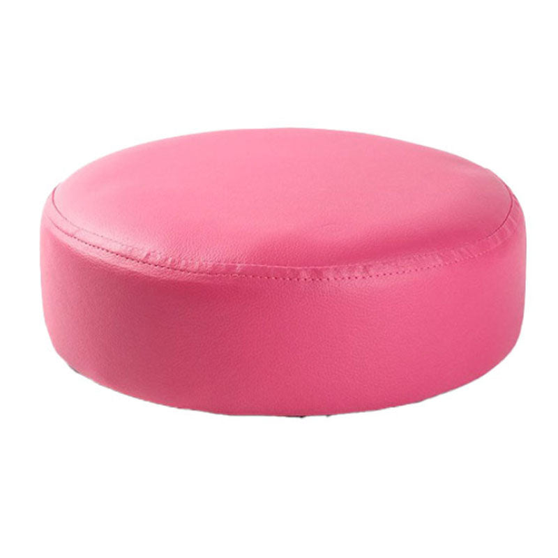 Modern Pouf Ottoman Faux Leather Upholstered Solid Color Round Ottoman with Wheels