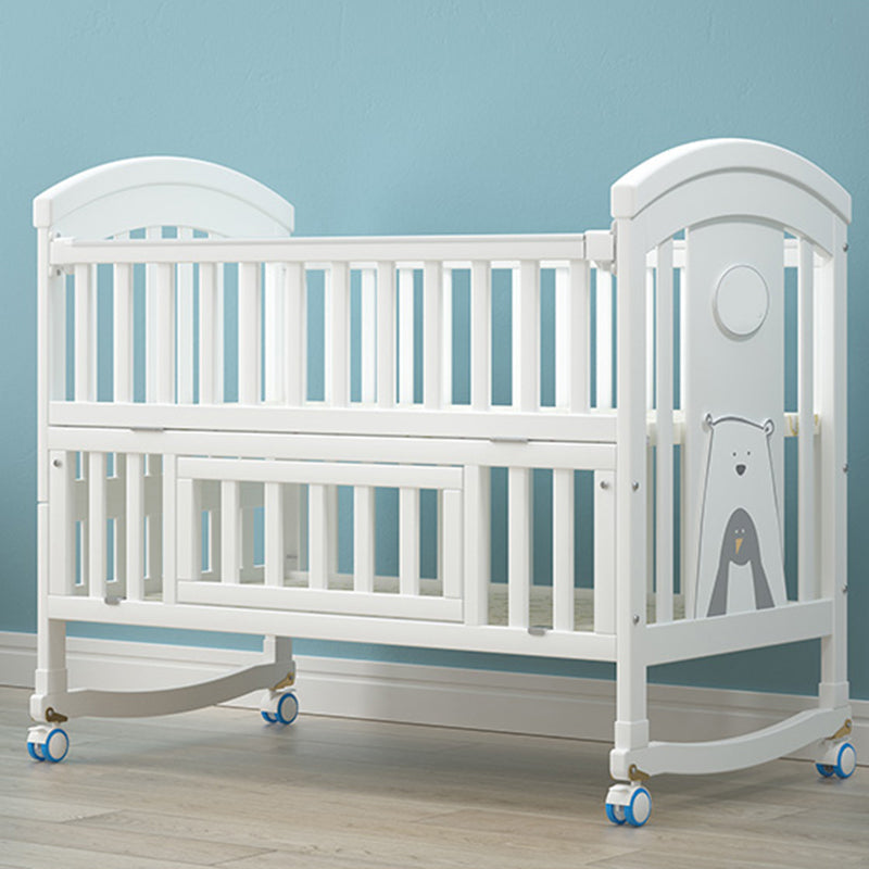 White Wooden Nursery Crib Storage Scandinavian Crib with Casters