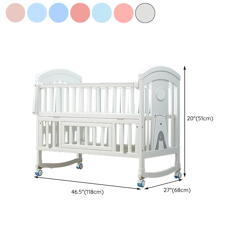 White Wooden Nursery Crib Storage Scandinavian Crib with Casters