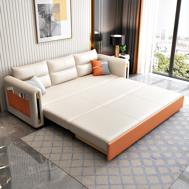 Faux Leather Convertible Sofas Glam Sleeper Sofa with Storage