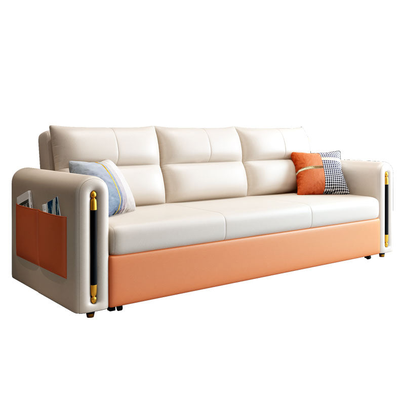 Faux Leather Convertible Sofas Glam Sleeper Sofa with Storage