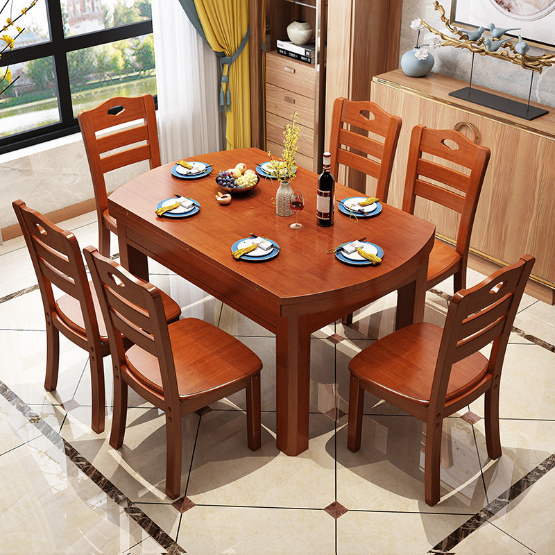 Traditional Wood Scalable Dining Table Rubber Base for Dining Room