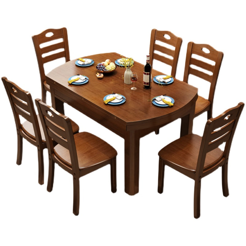 Traditional Wood Scalable Dining Table Rubber Base for Dining Room