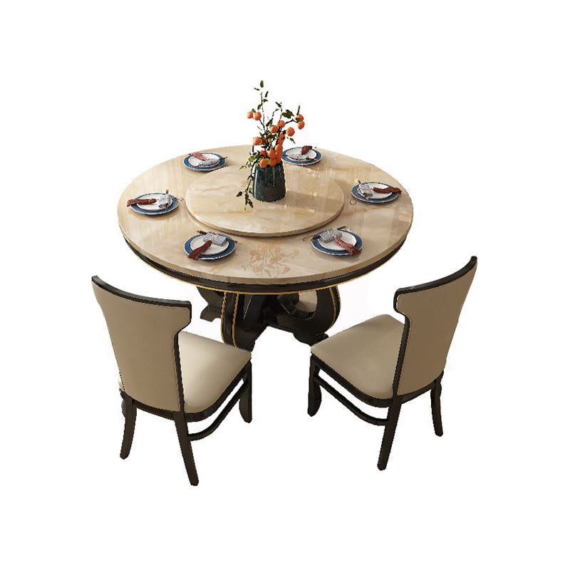 Faux Marble Dining Room Table Round Brown Base Dinner Table for Kitchen