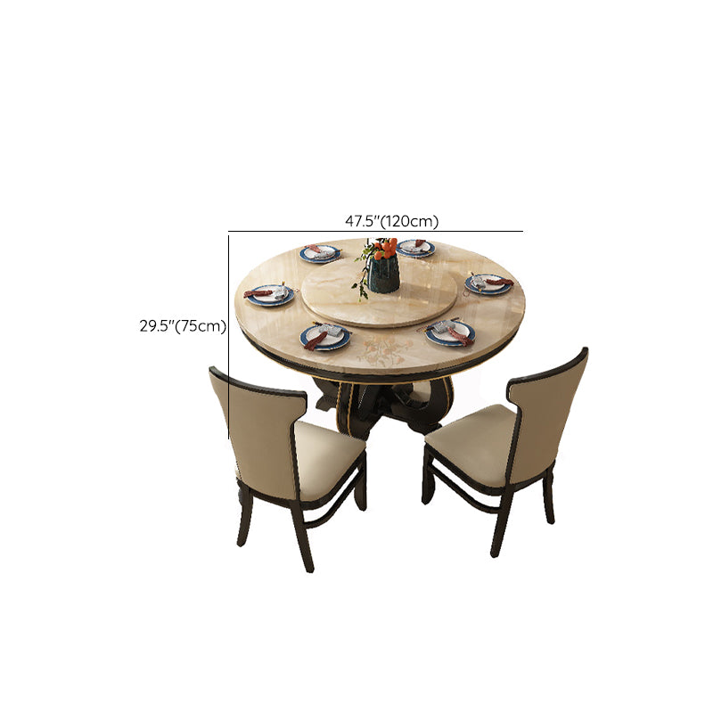 Faux Marble Dining Room Table Round Brown Base Dinner Table for Kitchen