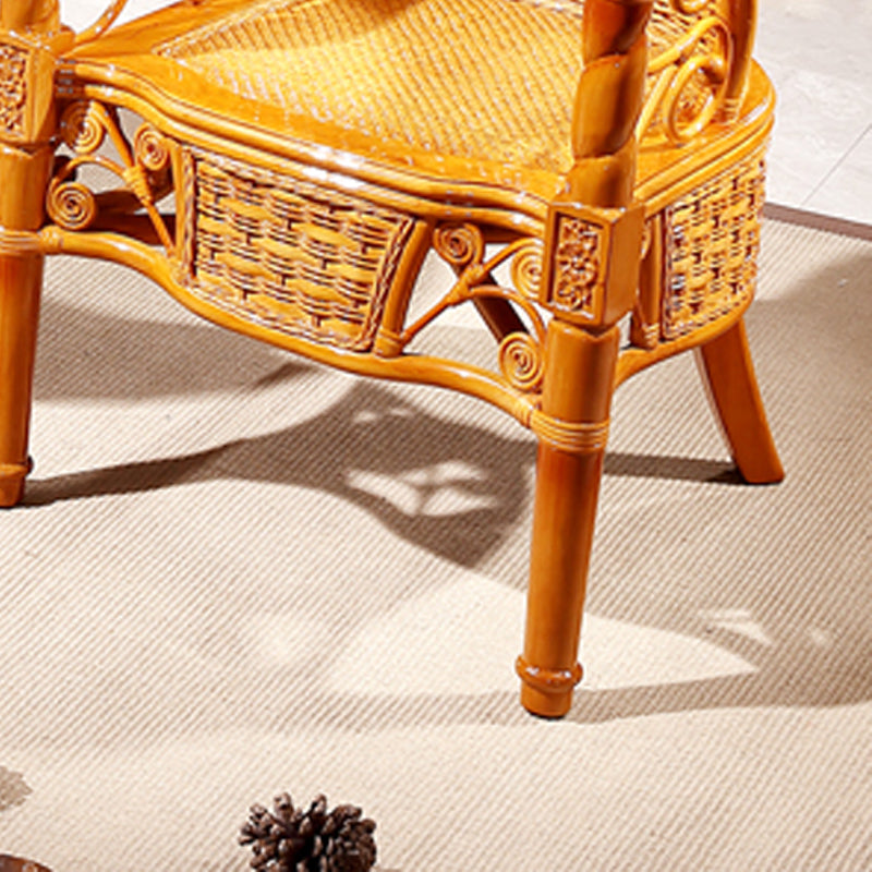 Traditional Dining Chair Rattan Solid Wood Base Arm Chair for Home Use