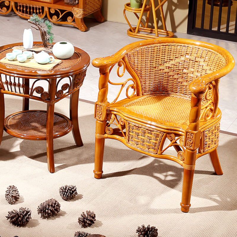 Traditional Dining Chair Rattan Solid Wood Base Arm Chair for Home Use