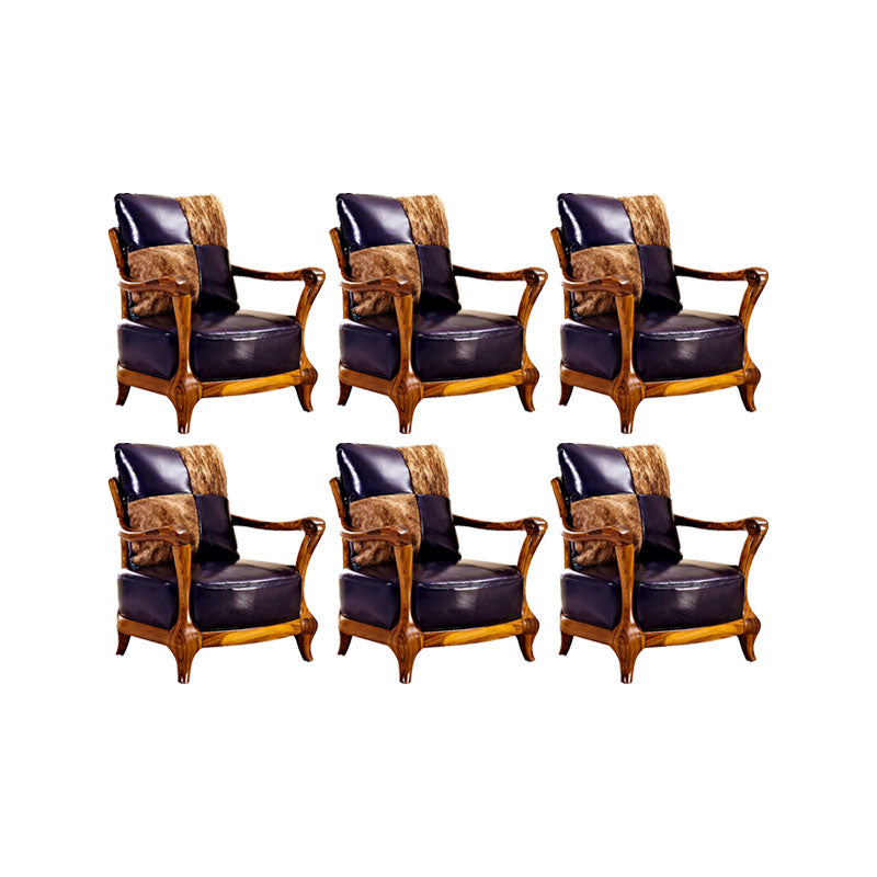 Solid Wood Frame Dining Arm Chair Leather Upholstered Arm Chair