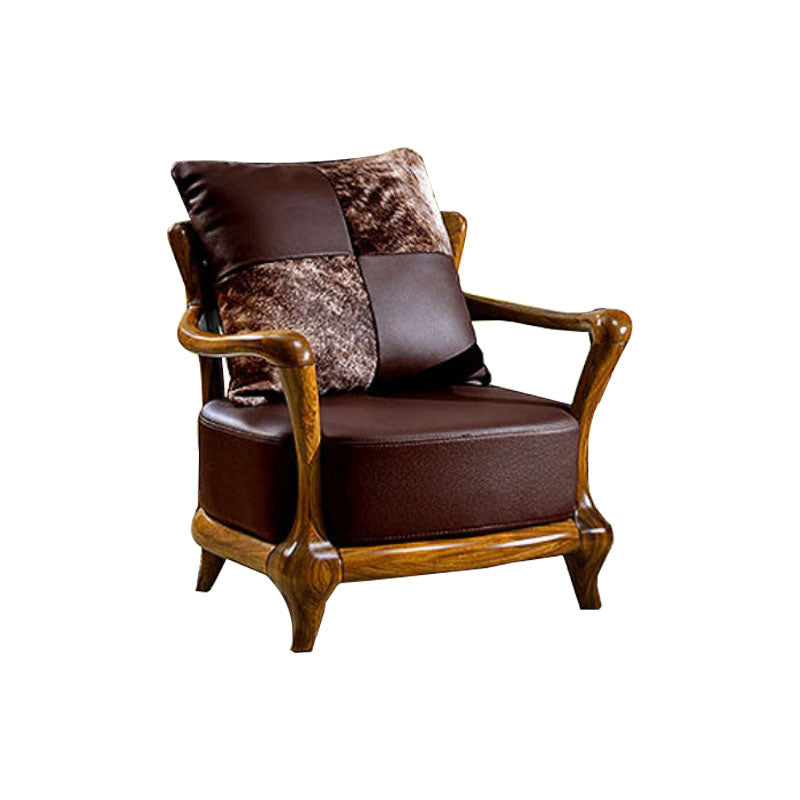 Solid Wood Frame Dining Arm Chair Leather Upholstered Arm Chair