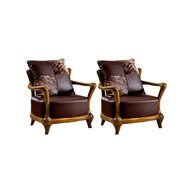 Solid Wood Frame Dining Arm Chair Leather Upholstered Arm Chair