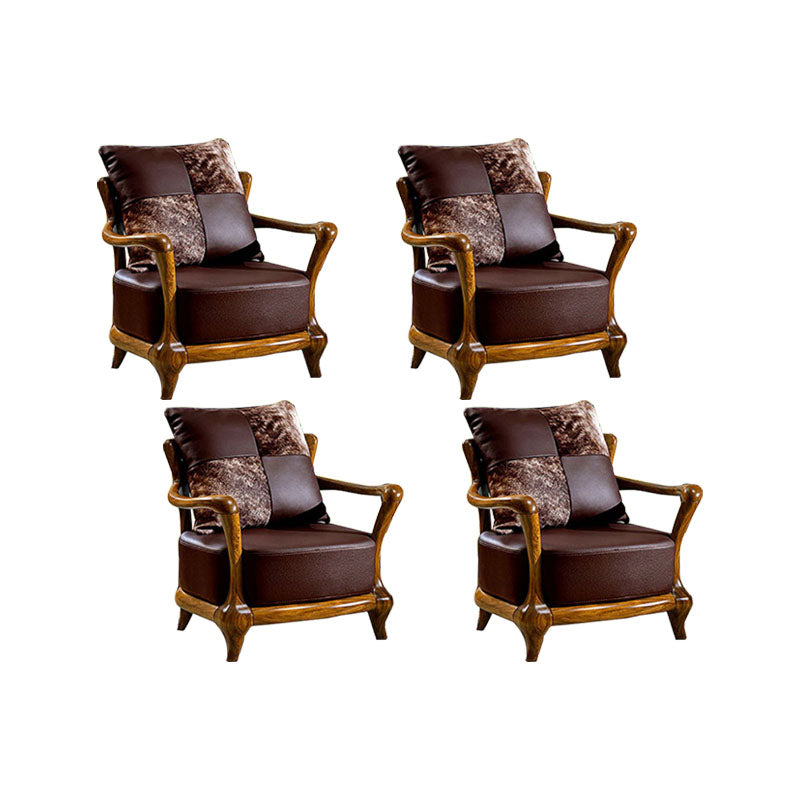Solid Wood Frame Dining Arm Chair Leather Upholstered Arm Chair