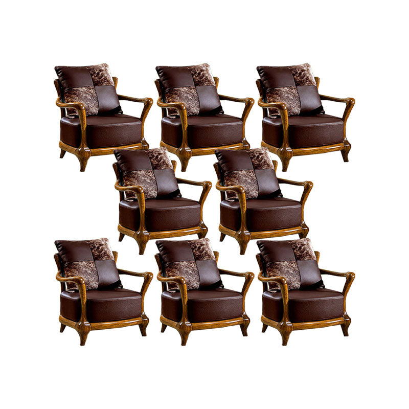 Solid Wood Frame Dining Arm Chair Leather Upholstered Arm Chair